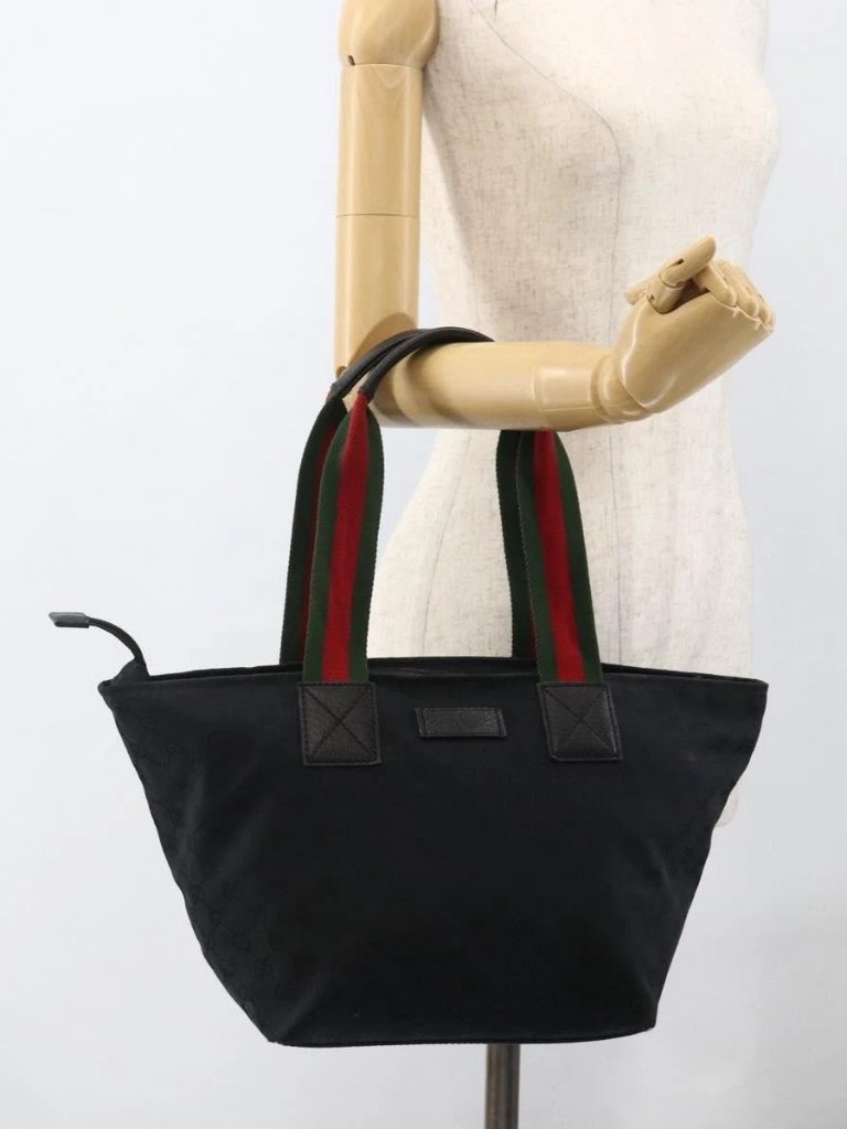 Gucci Gg Canvas Sherry Line Hand Bag Black 131230 Auth Bsz133